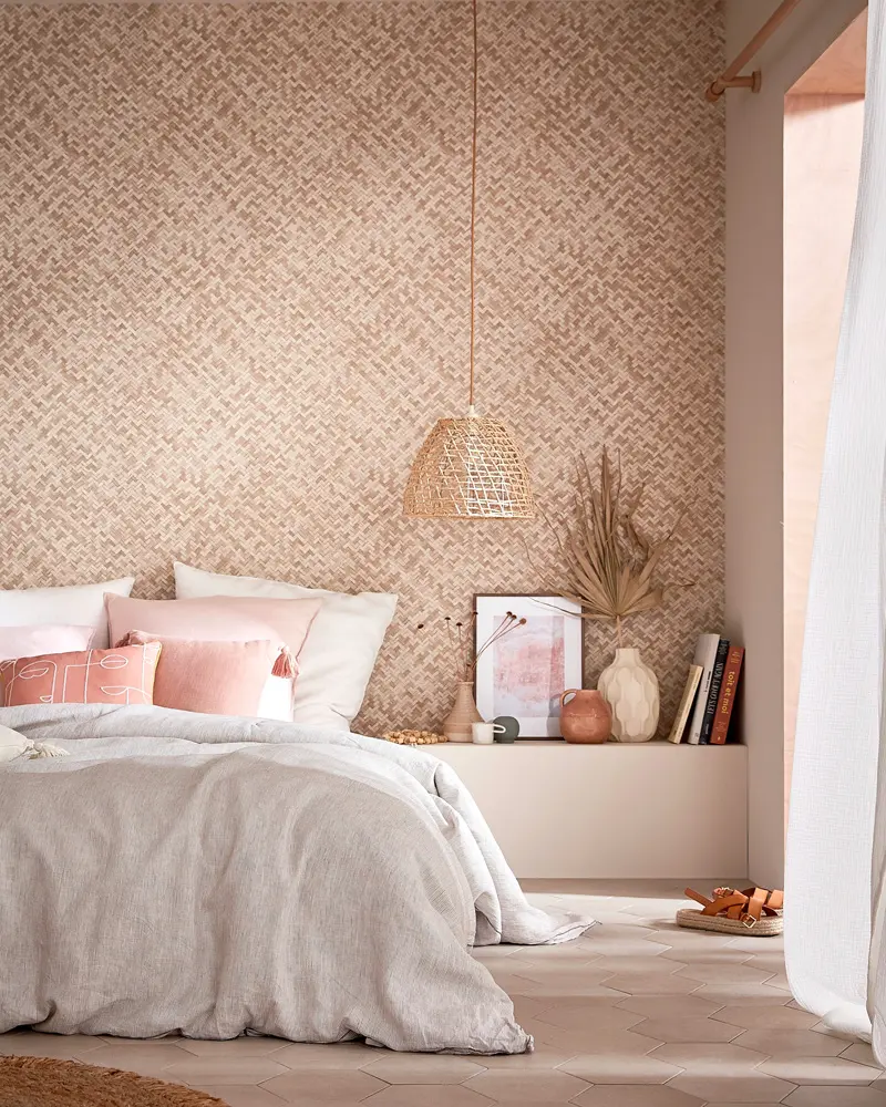 papier peint tressage beige deco chambre