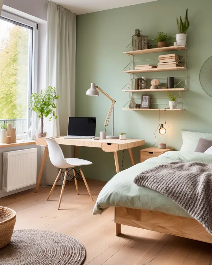 deco bureau nature vert sauge bois