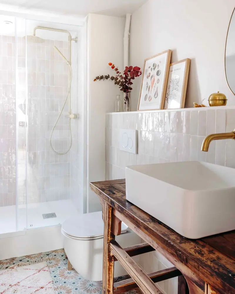 deco salle de bain campagne boheme laiton