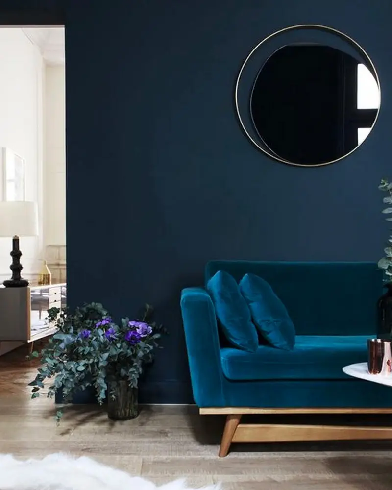 canape velours bleu canard deco salon