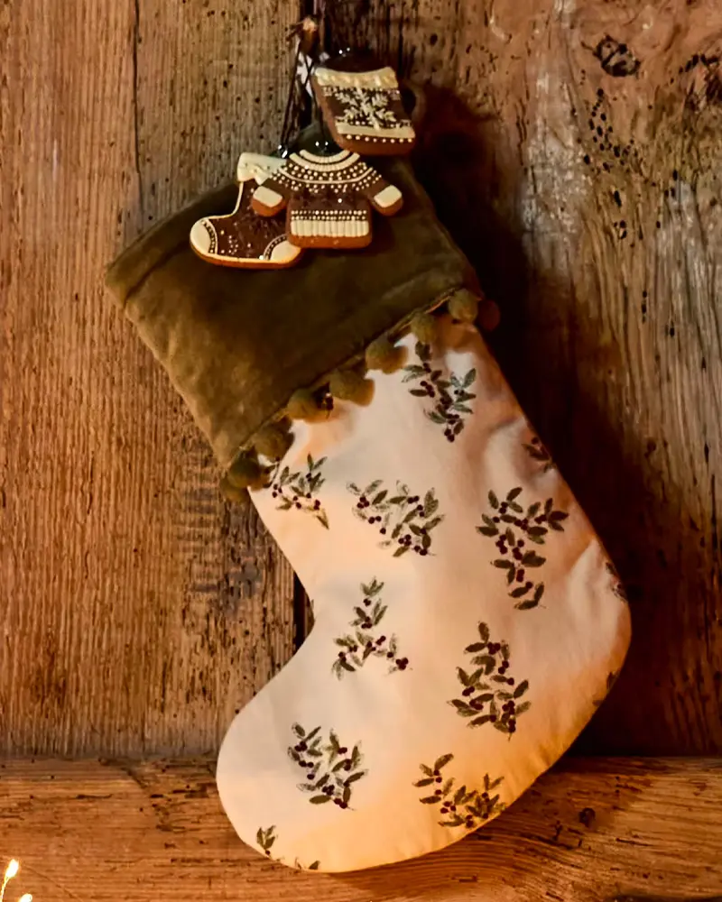 chaussette noel motif fleuri