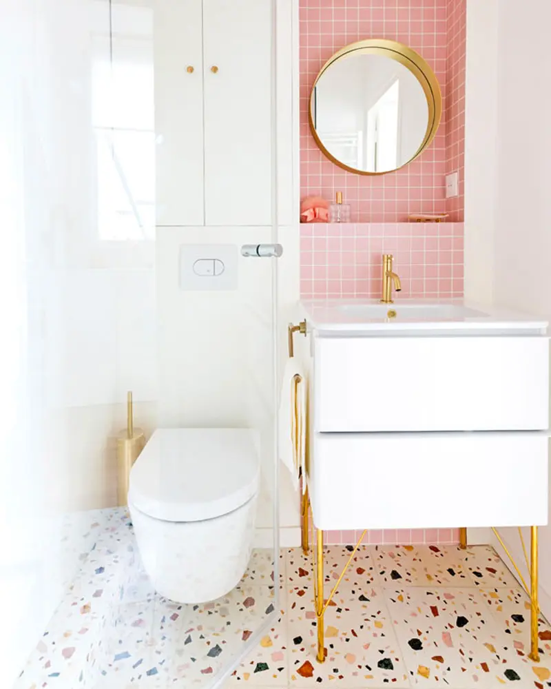 deco appartement nature vert rose salle de bain