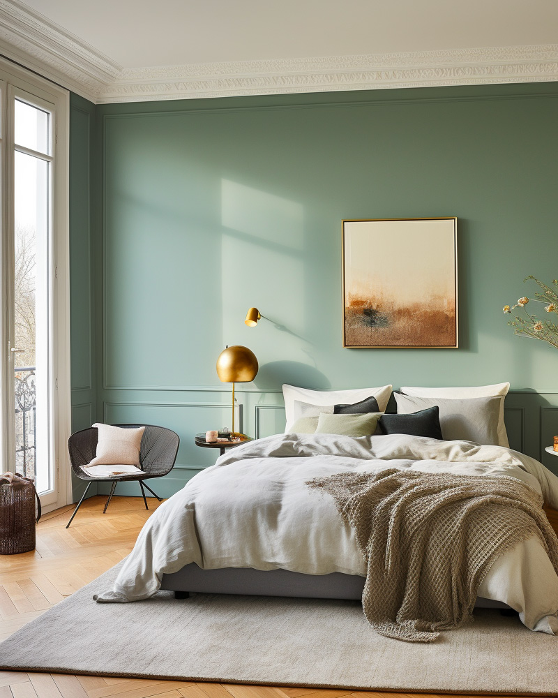 deco chambre vert sauge dore