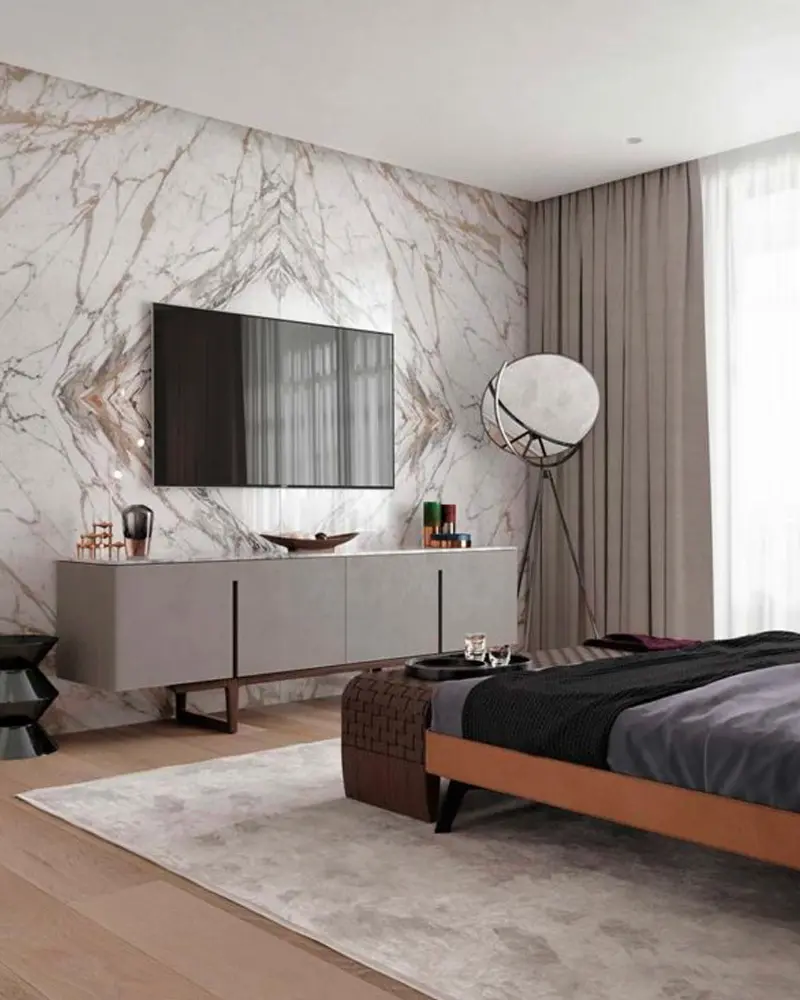 deco mur marbre blanc chambre
