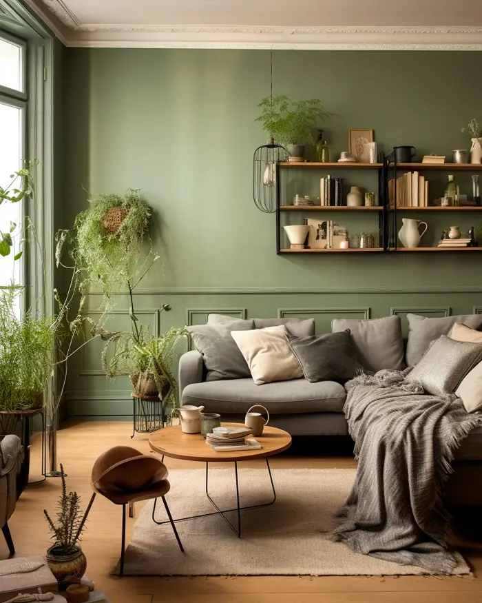 deco salon nature vert gris