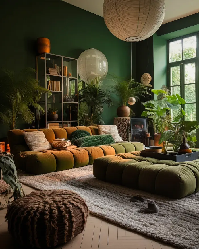 deco vert kaki salon