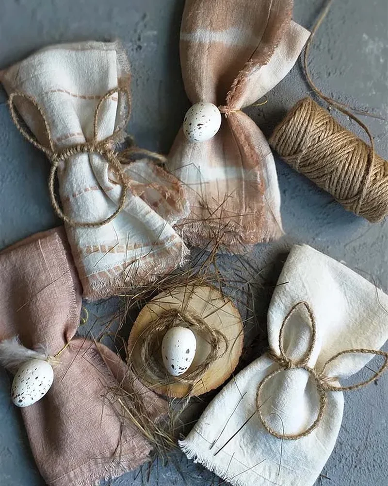 rond serviette paques diy lapin corde