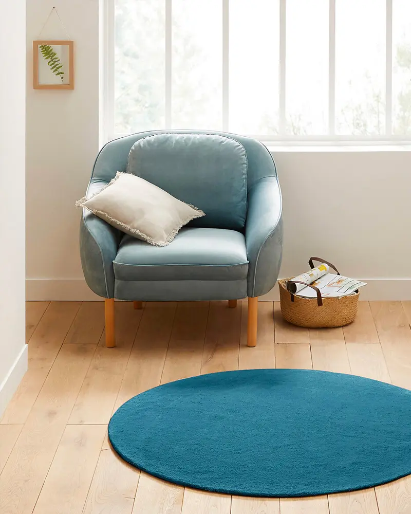 tapis rond bleu canard
