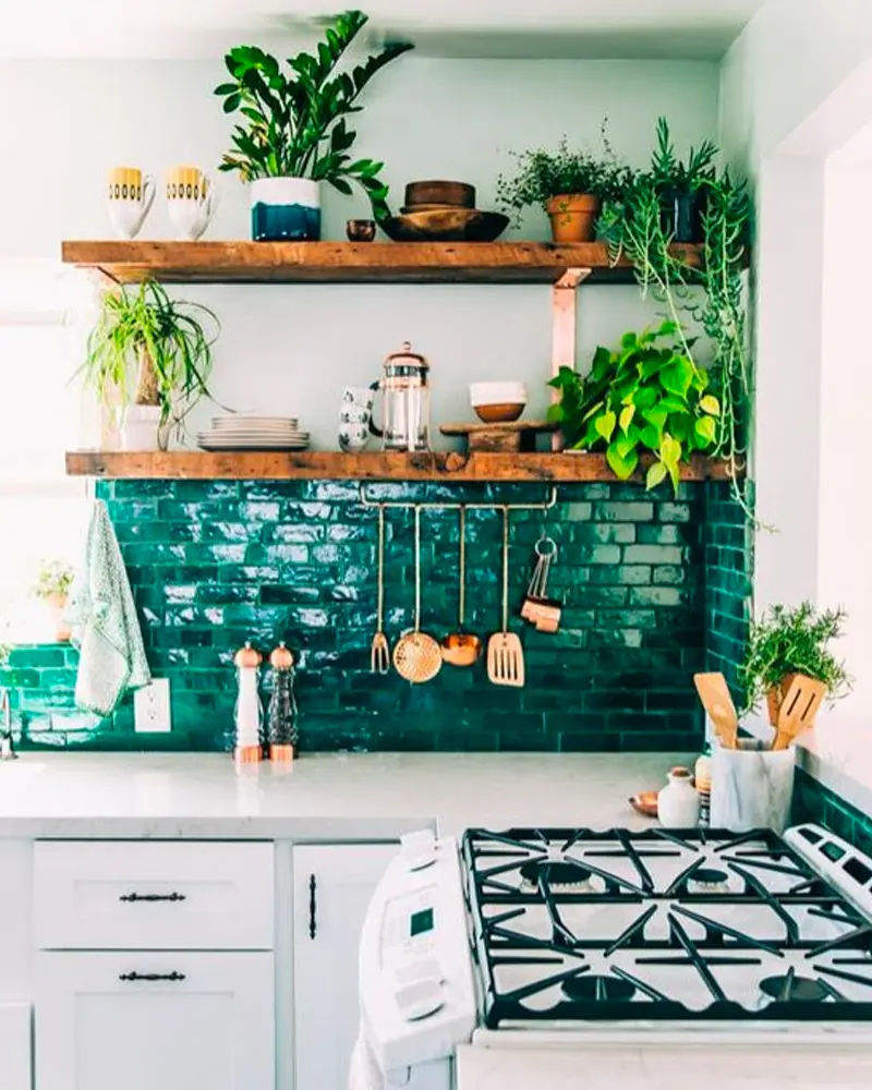 credence verte deco cuisine tropicale