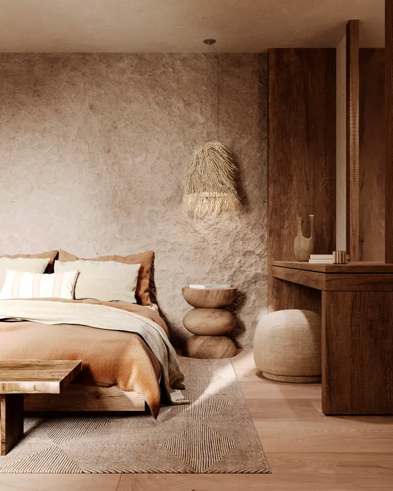deco chambre beige bois zen japandi