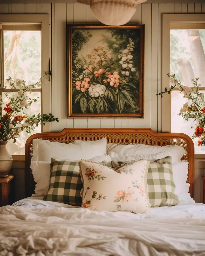 deco chambre campagne chic vert cannage