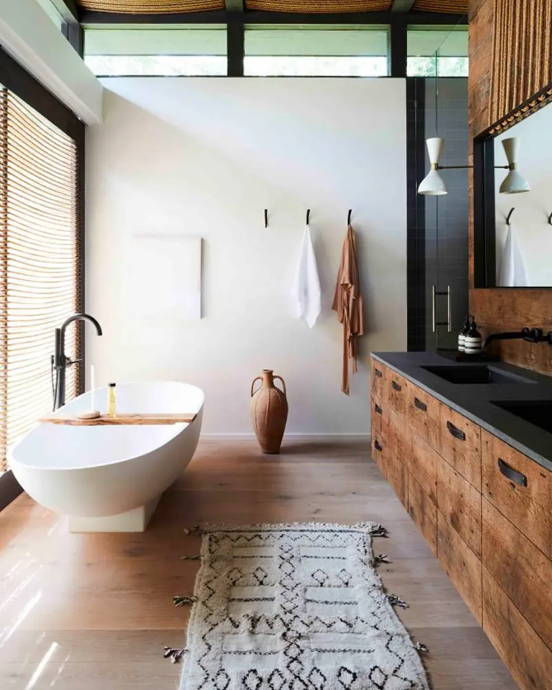 deco salle de bain cosy cocooning noir bois