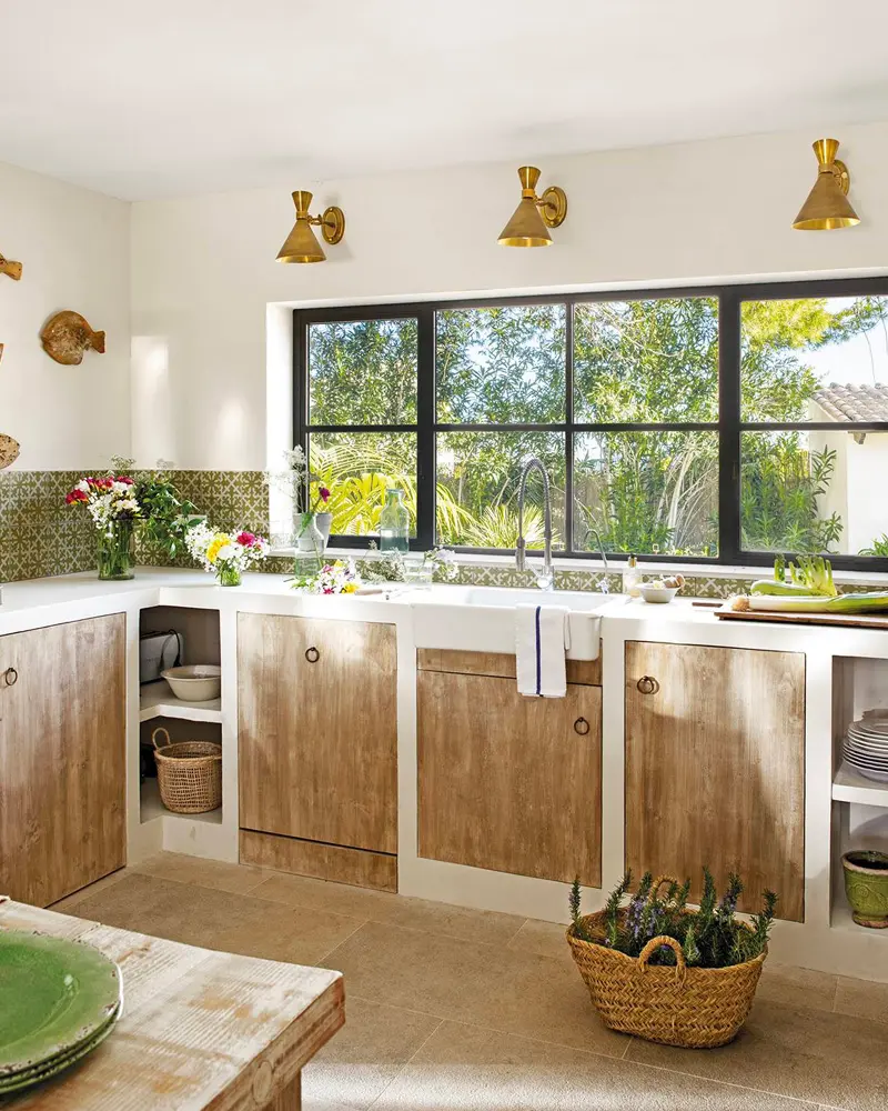 deco cuisine campagne boheme beton blanc bois