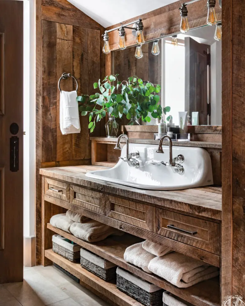deco salle de bain cosy cocooning rustique bois