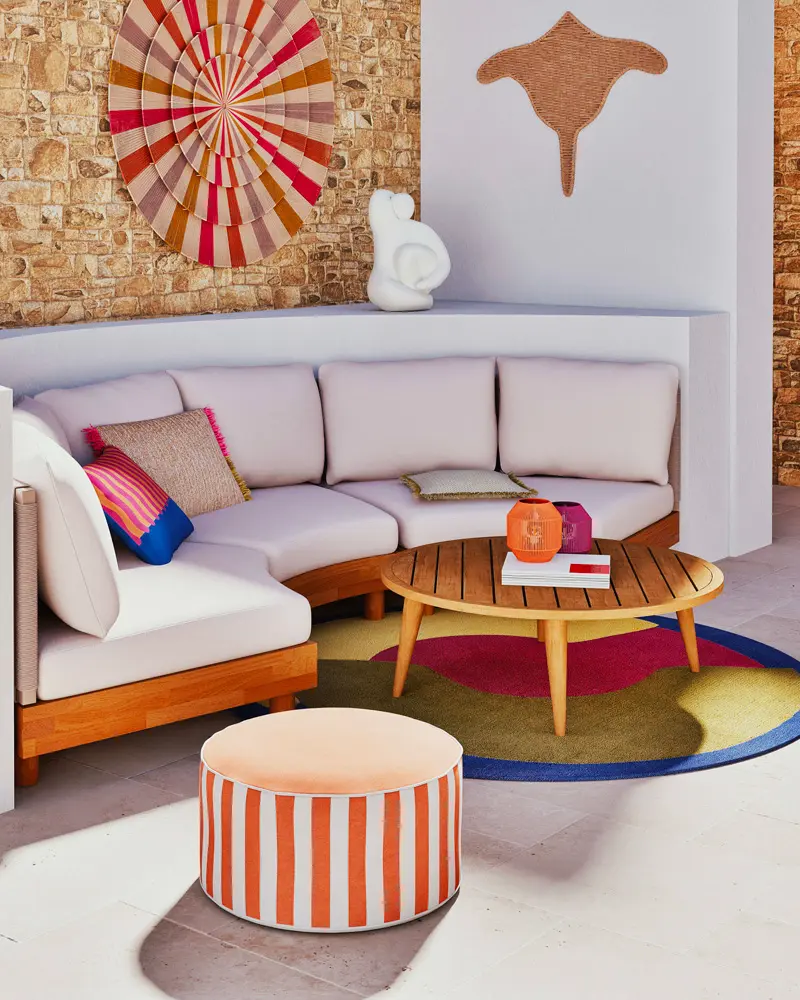 pouf raye orange blanc