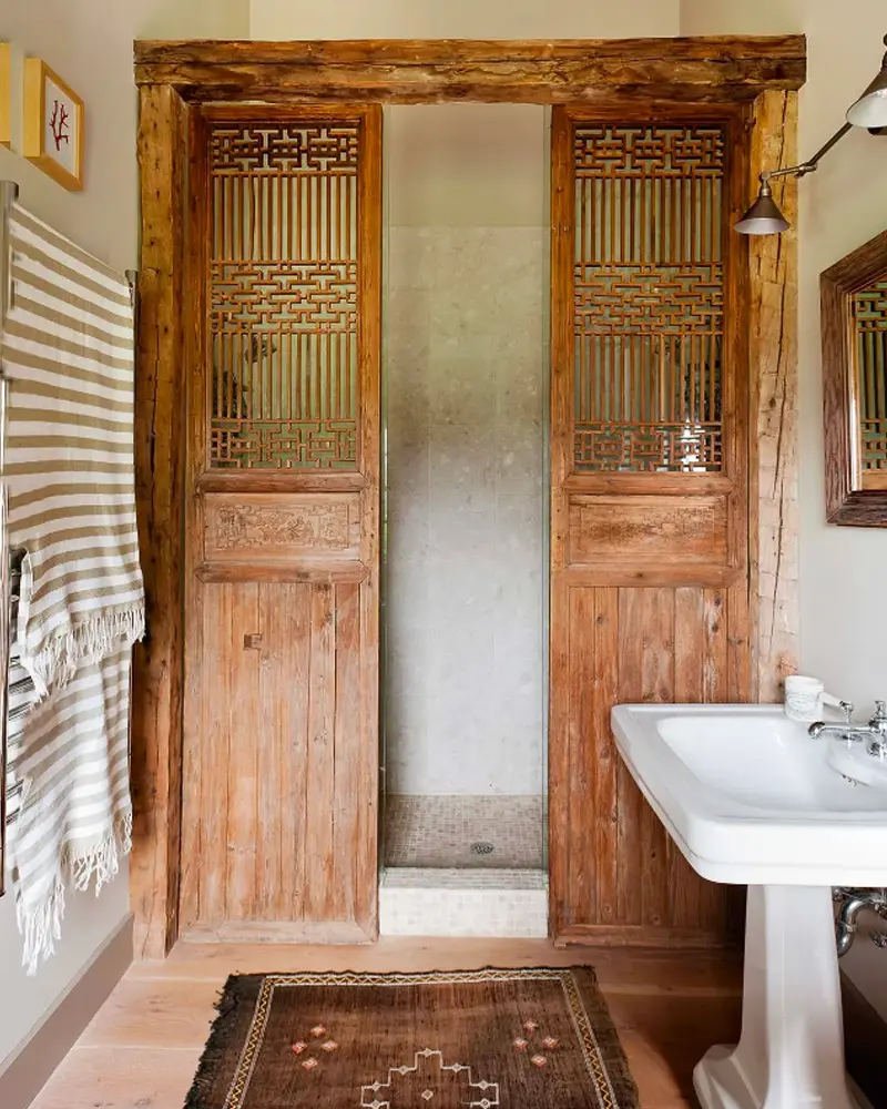 portes douche bois salle de bain cosy cocooning