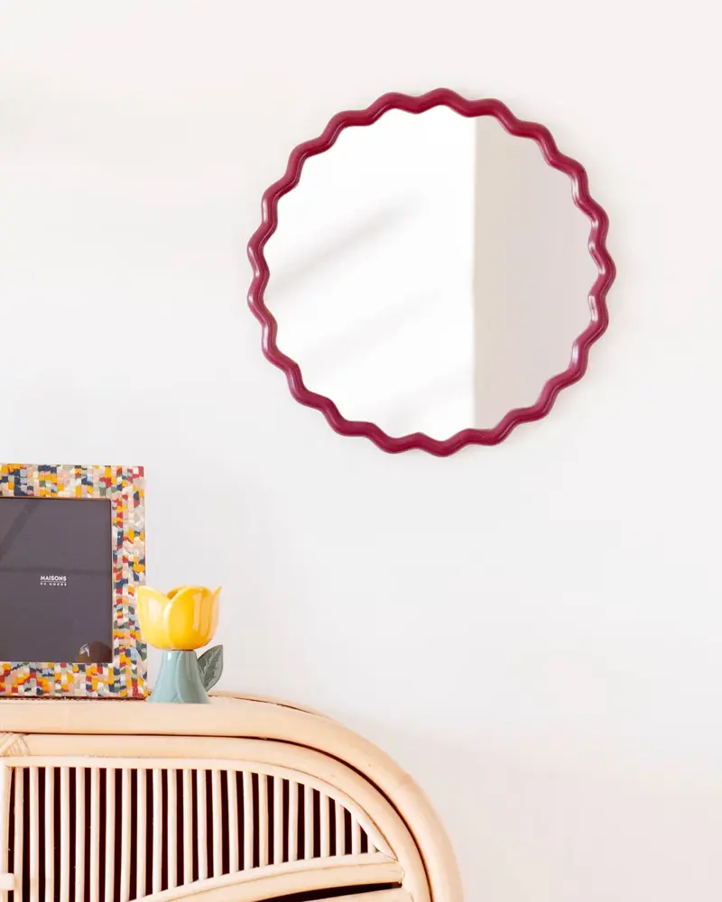 miroir rond feston violet