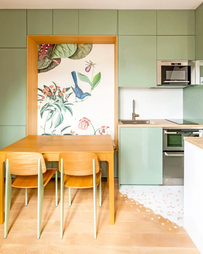 deco appartement nature vert rose salle a manger