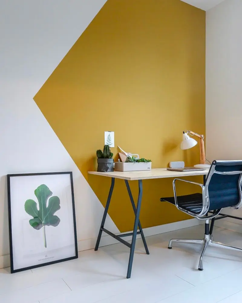 deco bureau mur jaune moutarde