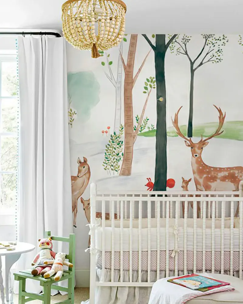 deco chambre bebe cabane bois coloree