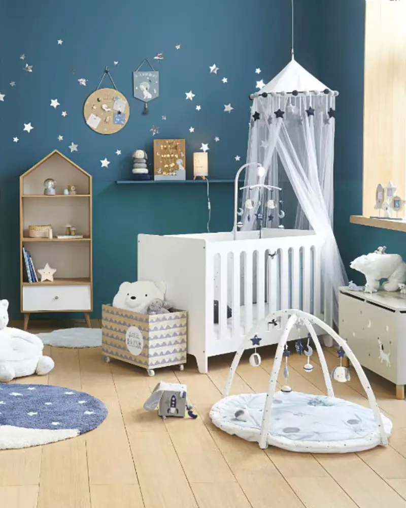 deco chambre bebe moderne bleu blanc