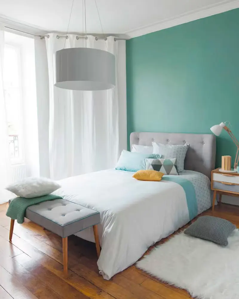deco chambre scandinave gris vert