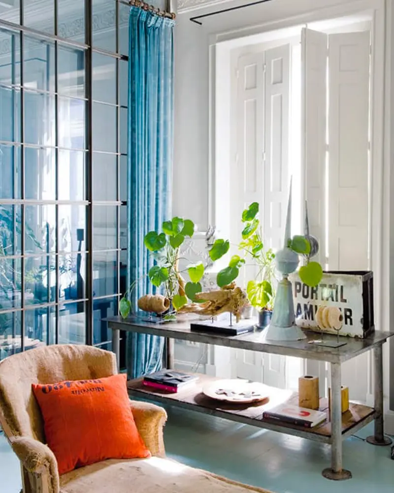 deco loft industriel bleu salon