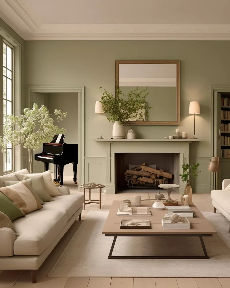 deco salon campagne vert sauge