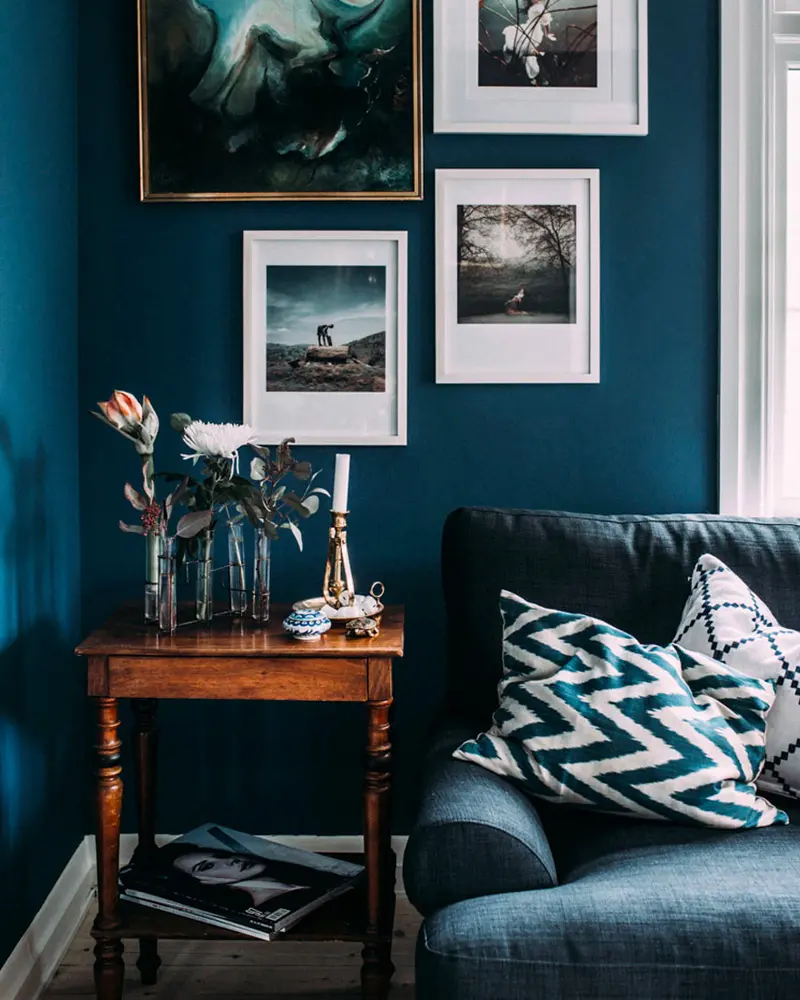 deco salon cosy bleu canard