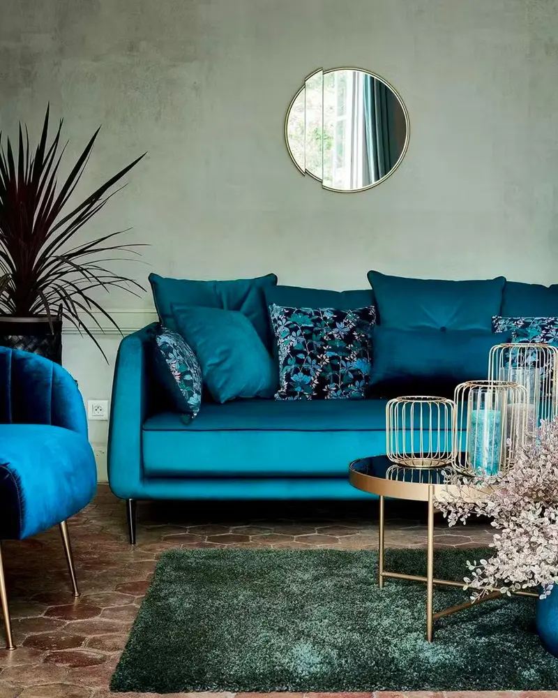 deco salon velours bleu
