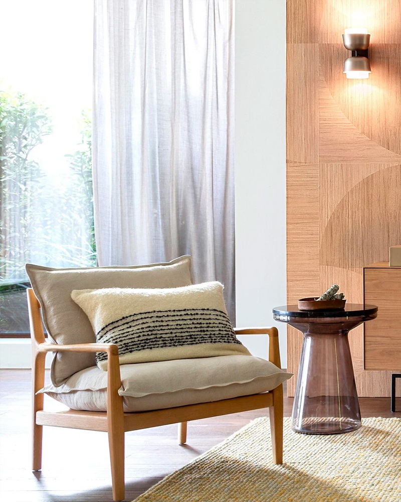 fauteuil beige bois
