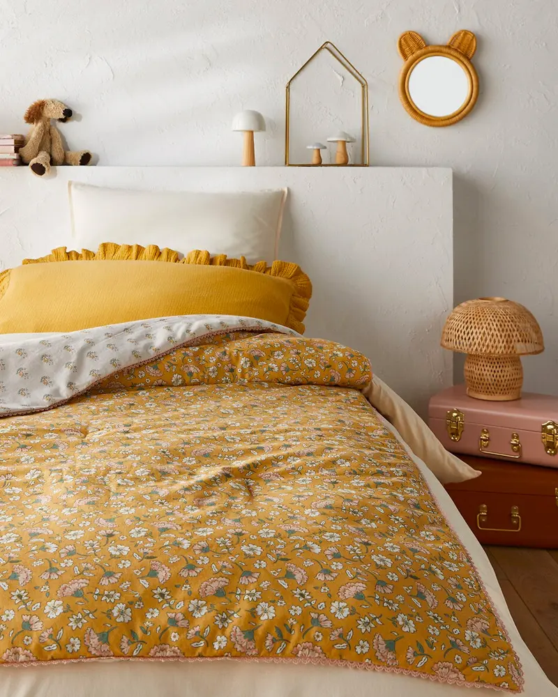 housse couette florale jaune