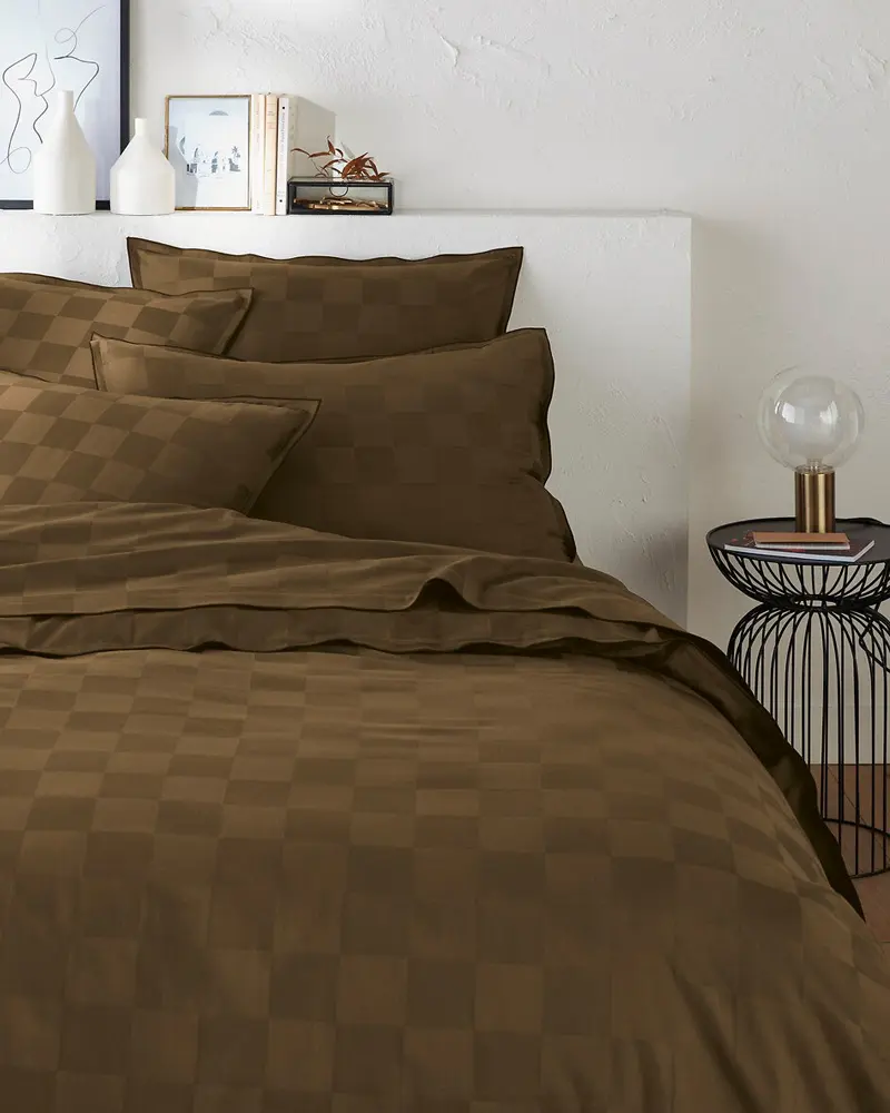 housse de couette damier vert kaki