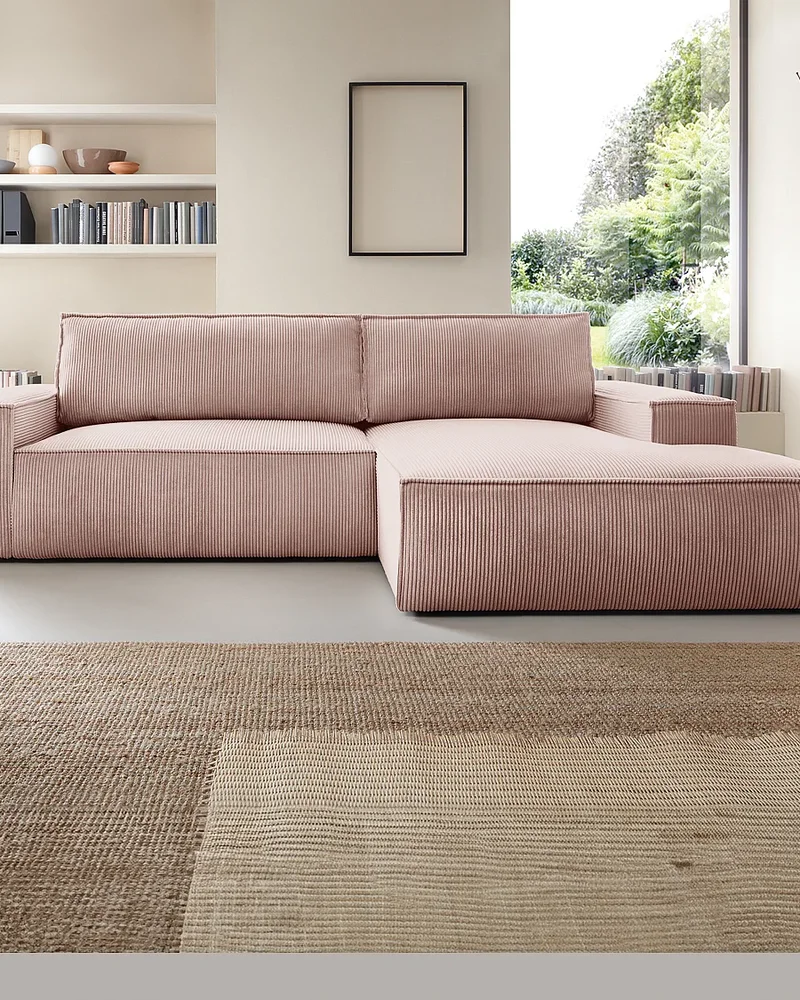 Canapé d'angle rose en velours côtelé Vente-unique