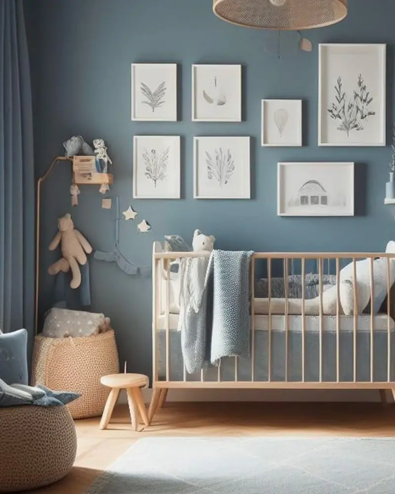 deco chambre bebe bleu bois clair