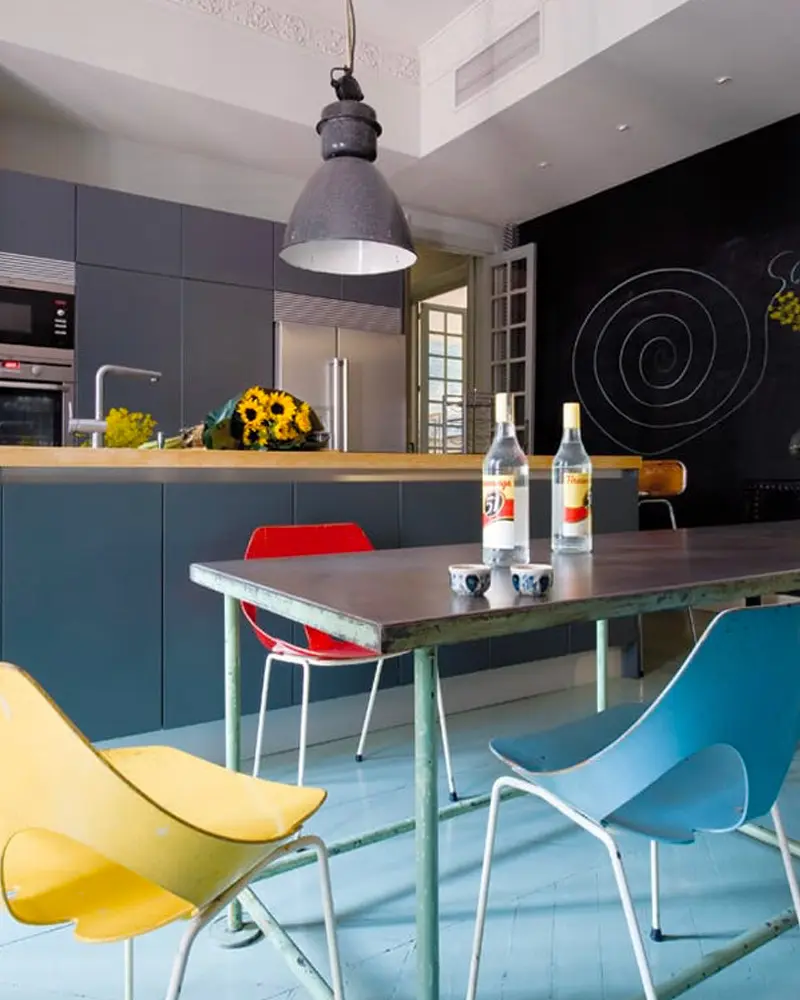 deco loft industriel bleu cuisine