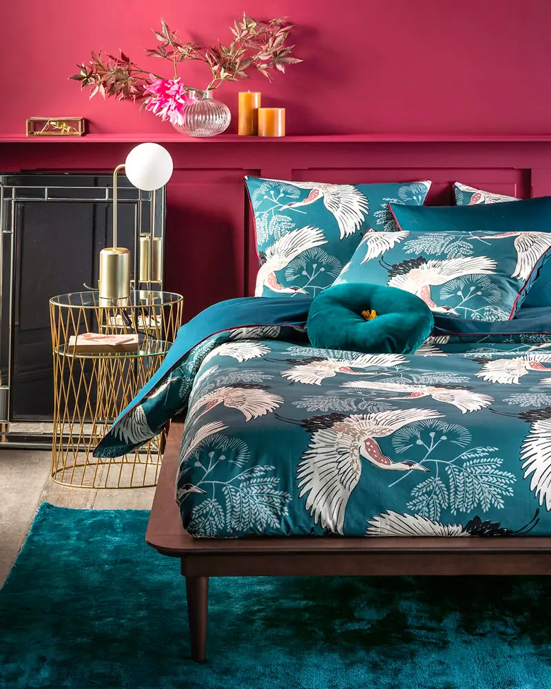 linge de lit motif vert canard