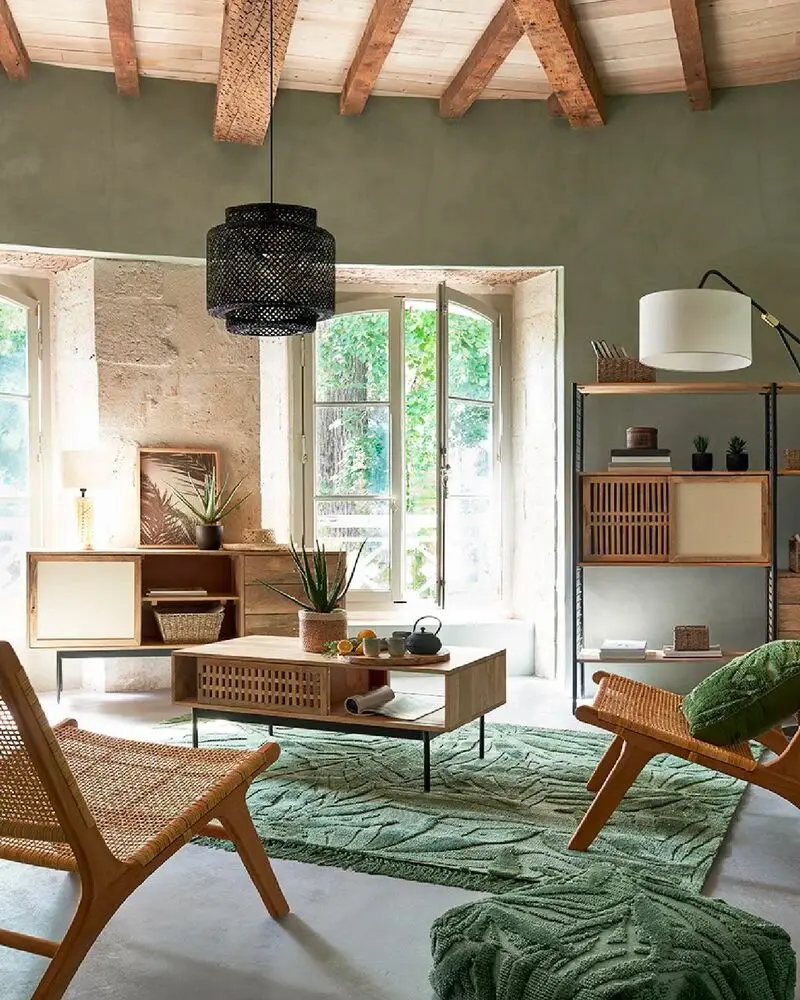 matieres naturelles deco salon vert