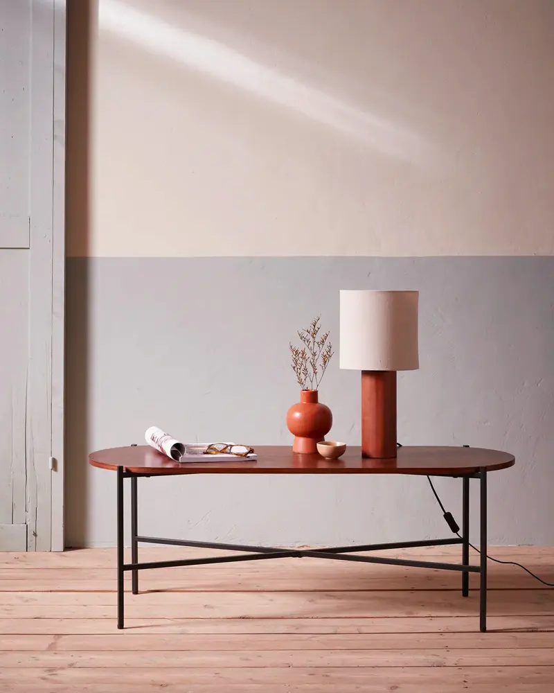 table basse metal noir bois