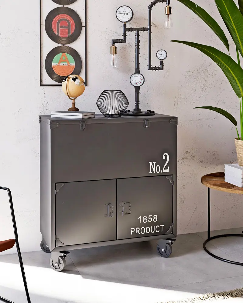 buffet roulettes metal noir