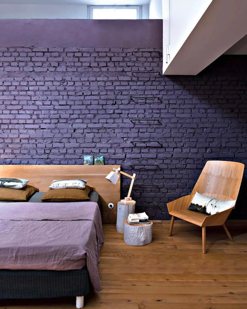 deco chambre mur violet brique