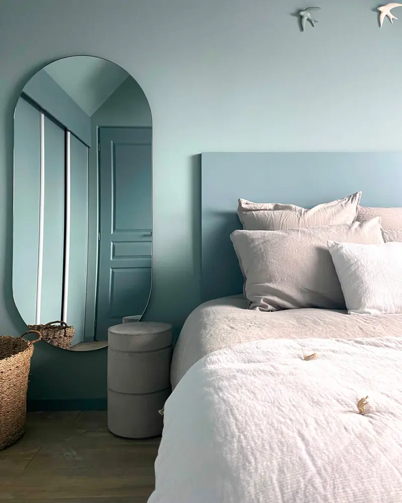 deco chambre zen japandi bleu
