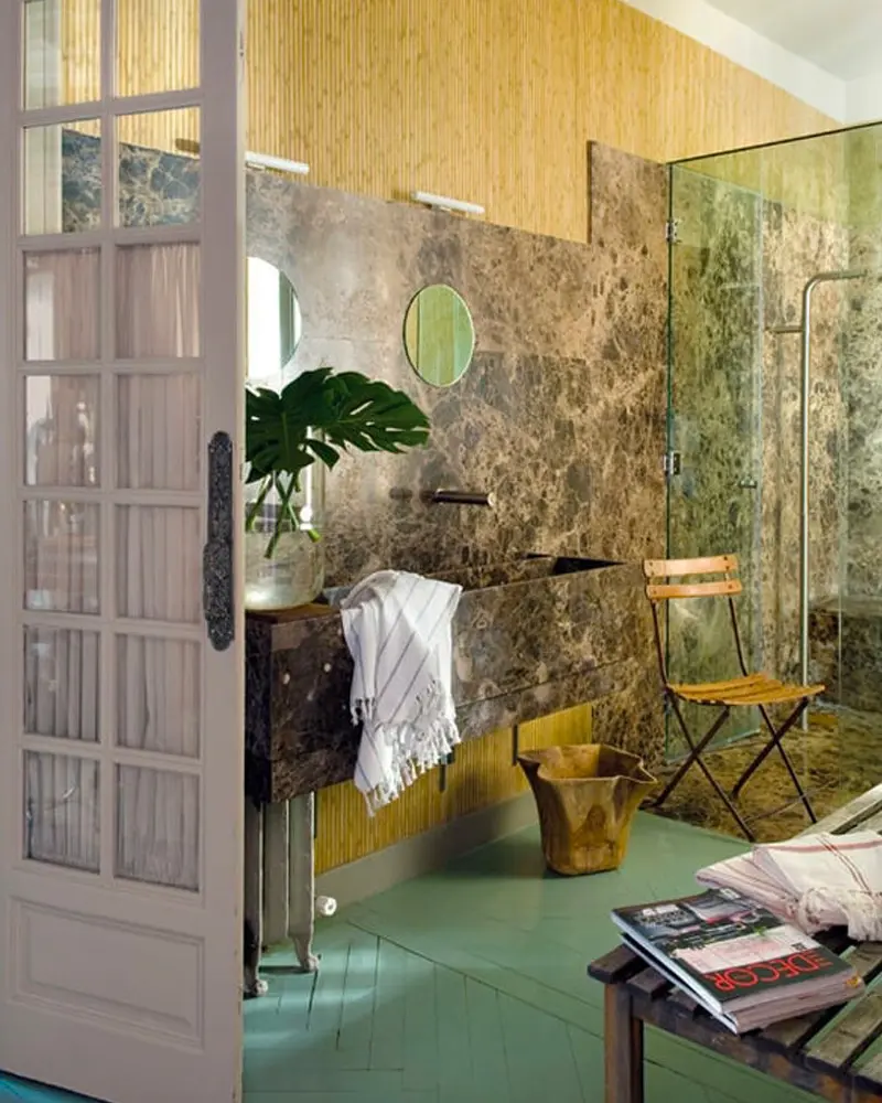 deco loft industriel bleu salle de bain