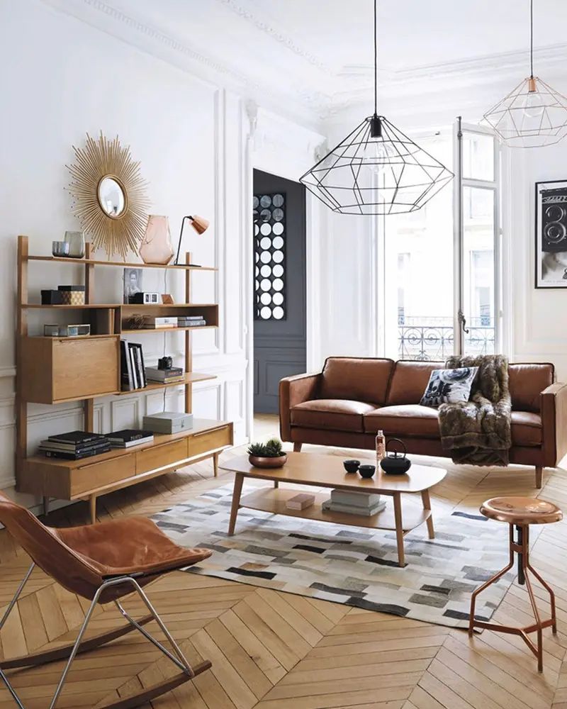 deco salon vintage cuir bois