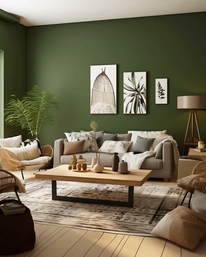 deco vert kaki salon nature