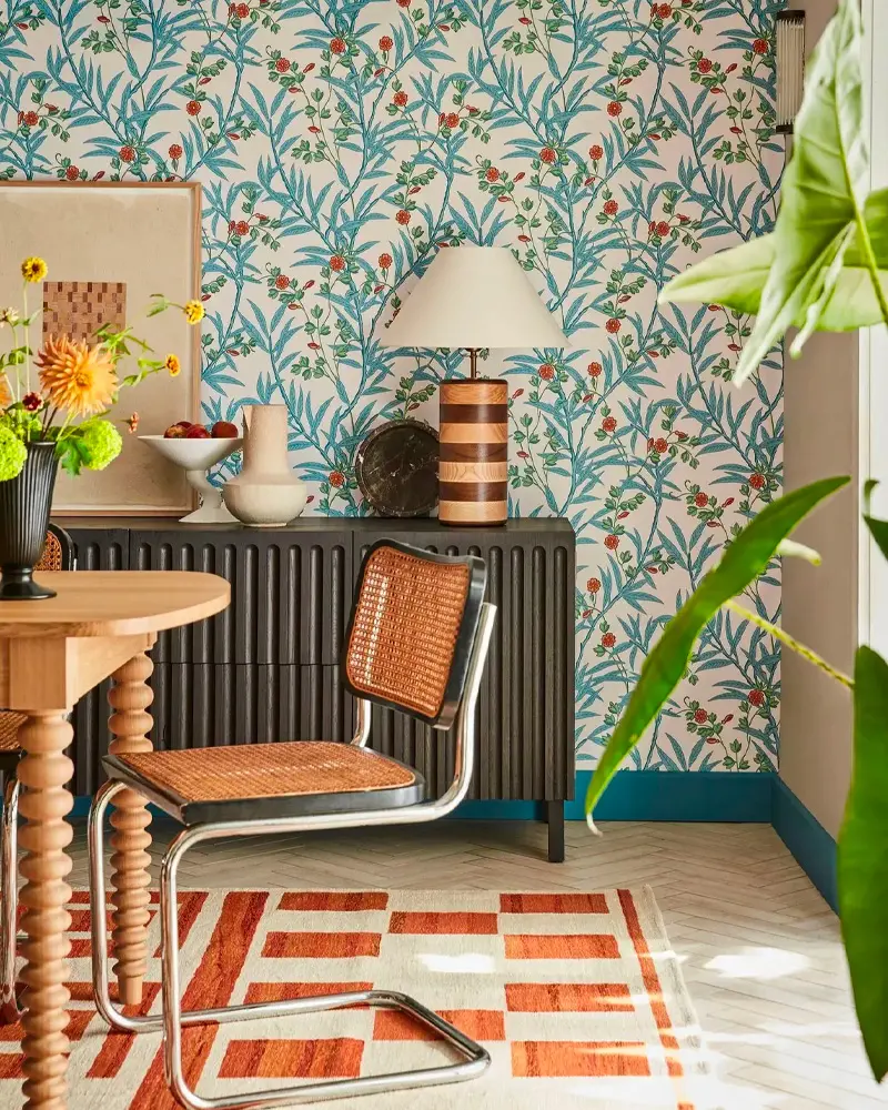 papier peint floral deco salle a manger