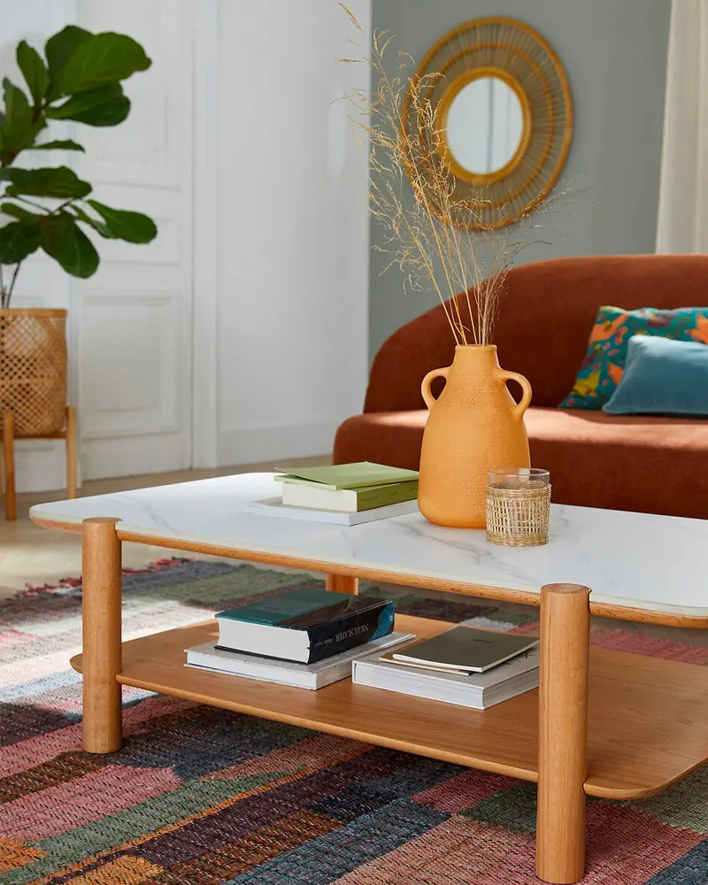 table basse chene marbre blanc