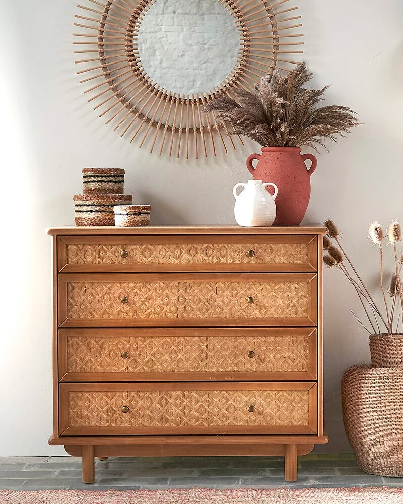 commode bois tressage ethnique