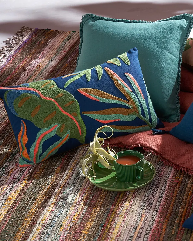 coussin tropical bleu