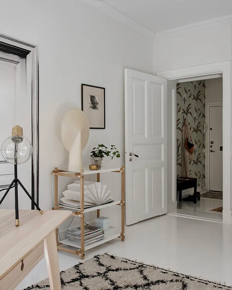 deco appartement blanc papier peint entree